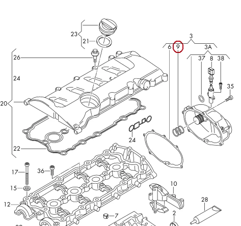VAG AUDI A1 A1 A3 A4 A6 TT skirstymo veleno reguliatoriaus korpuso sandariklių rinkinys originalus 06F198107A