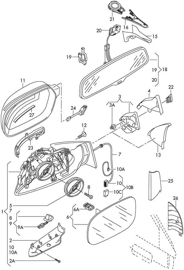 VAG AUDI A3 8P O/S Dešiniųjų durelių veidrodėlio apatinė dalis Originali 4F0858524A