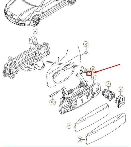 VAG AUDI A3 8P priekinių durų rankenos valdymo strypo spaustukas originalus 89383982