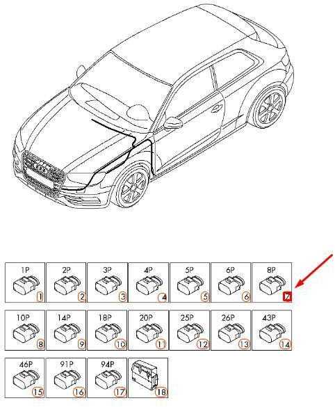 VAG AUDI A3 8V plokščias kontaktų korpusas 8 kontaktų juodas originalus 4F0972708
