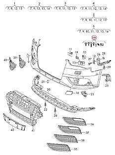 VAG AUDI A3 8V priekinio bamperio dangčio tvirtinimo detalių rinkinys originalus 8V0098623A