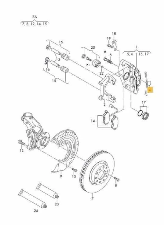 VAG AUDI A3 S3 04-13 Priekinis stabdžių suportas S3 tvirtinimo spyruoklė originali 8P0615269