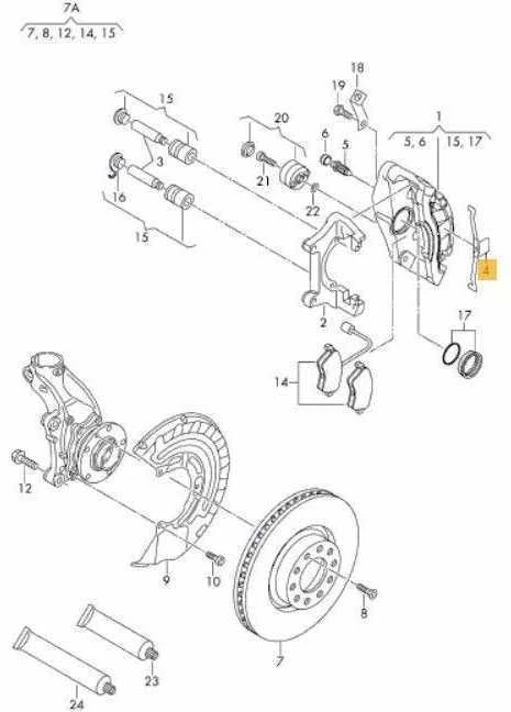 VAG AUDI A3 S3 04-13 Priekinis stabdžių suportas S3 tvirtinimo spyruoklė originali 8P0615269