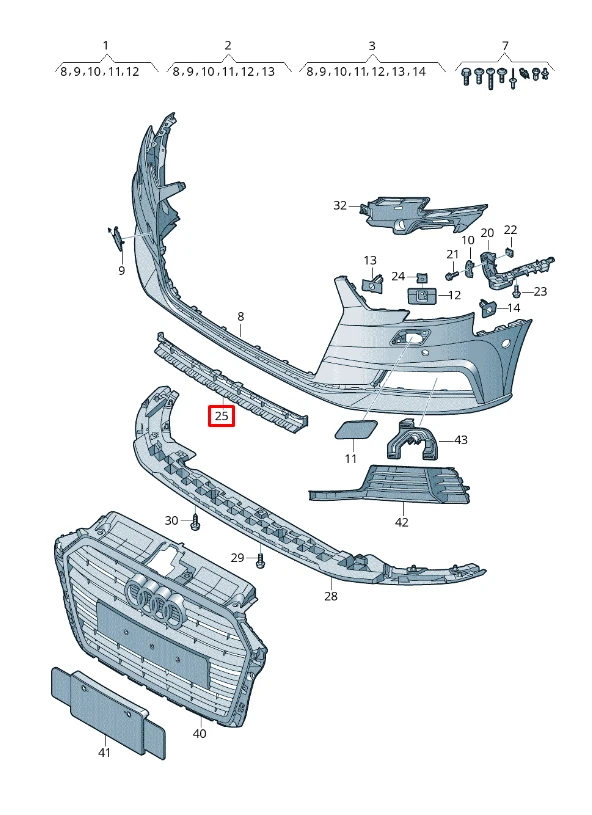 VAG AUDI A3 S3 17-20 priekinio bamperio centrinės grotelės Satin Juodas originalios 8V3807647B9B9