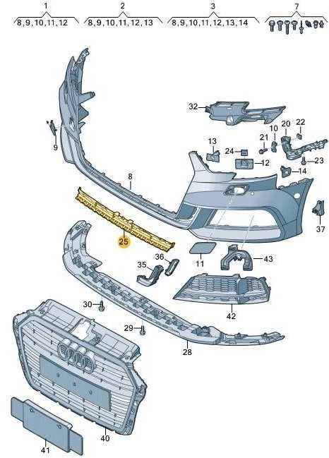 VAG AUDI A3/S3 2017- Priekinio bamperio apatinė centrinė grotelė Originali 8V3807647C9B9
