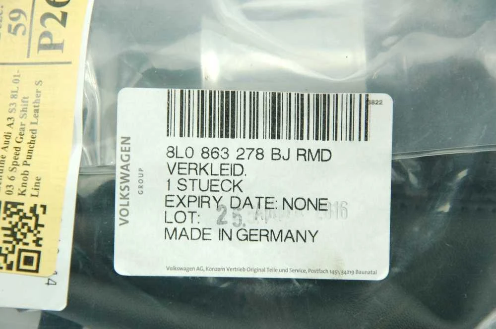 VAG Audi A3 S3 8L 01-03 pavarų perjungimo rankenėlė 6 greičių perforuota odinė "S Line" originali 8L0863278BJRMD