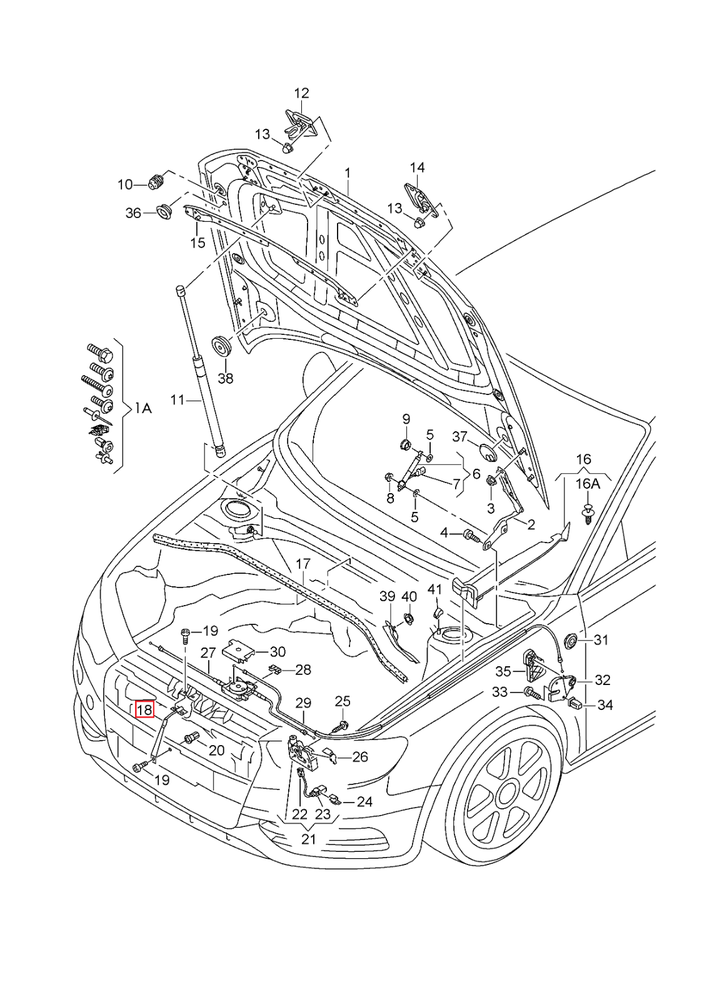 VAG AUDI A3 S3 8V variklio dangčio užrakto fiksatoriaus atramos laikiklis originalus 8V5823485