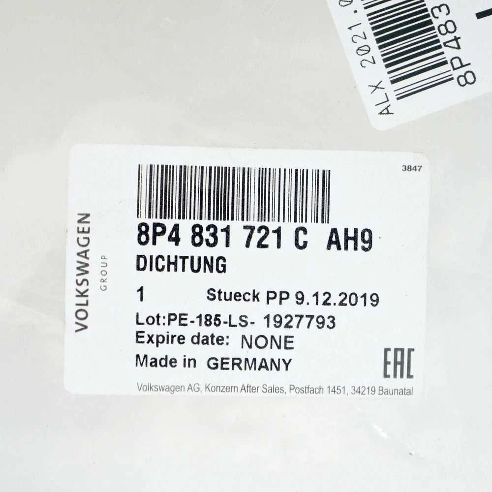 VAG AUDI A3 S3 Sportback Lim. Quattro. Vidinis durų sandariklis originalus 8P4831721CAH9