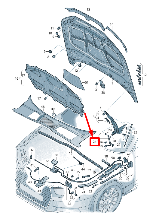 VAG AUDI A4 8W B9 variklio dangčio aktyvatorius, skirtas pėsčiųjų apsaugai, originalus 8W0823823C