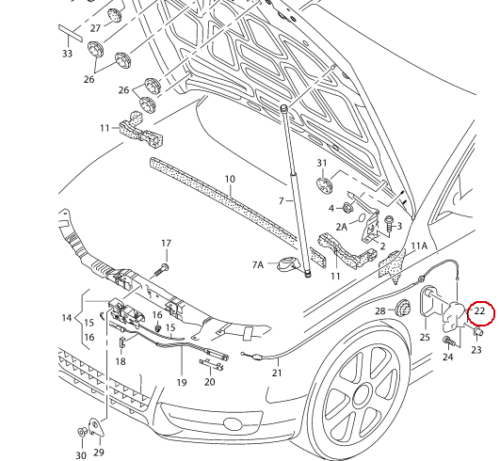 VAG Audi A4 B8 A7 C7 RHD variklio dangčio atlaisvinimo rankenos laikiklio laikiklis originalus 8T2823633B