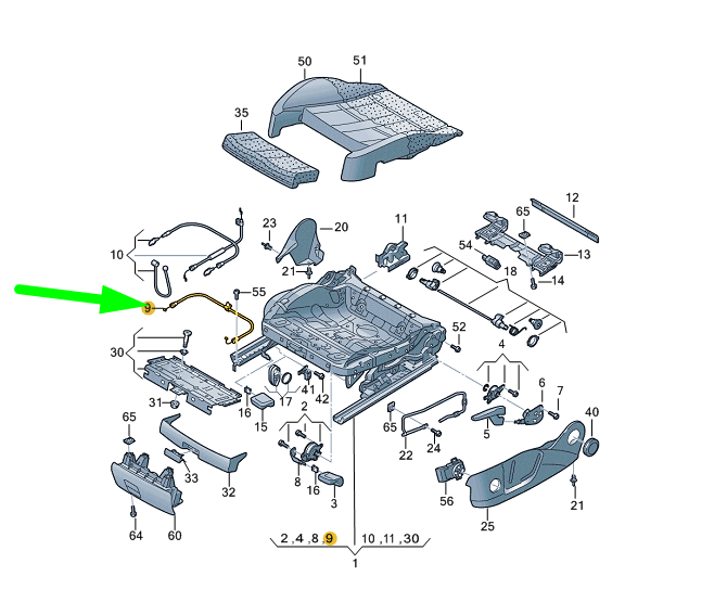 VAG AUDI A4 B8 priekinių sėdynių priekinės dalies reguliavimo ir reguliavimo trosas 8K0881271 Originalus