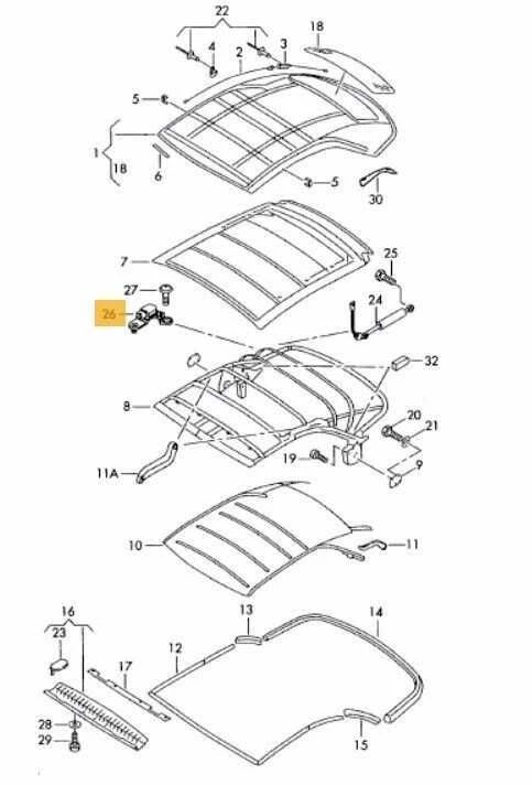 VAG AUDI A4 CONVERTIBLE 03-09 Stogo padėties jutiklis dešinysis O/S originalus 8H0959613A