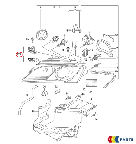 VAG AUDI A5 2008-2011 O/S dešiniojo priekinio žibinto korpuso remonto rinkinys originalus 8T0998122A
