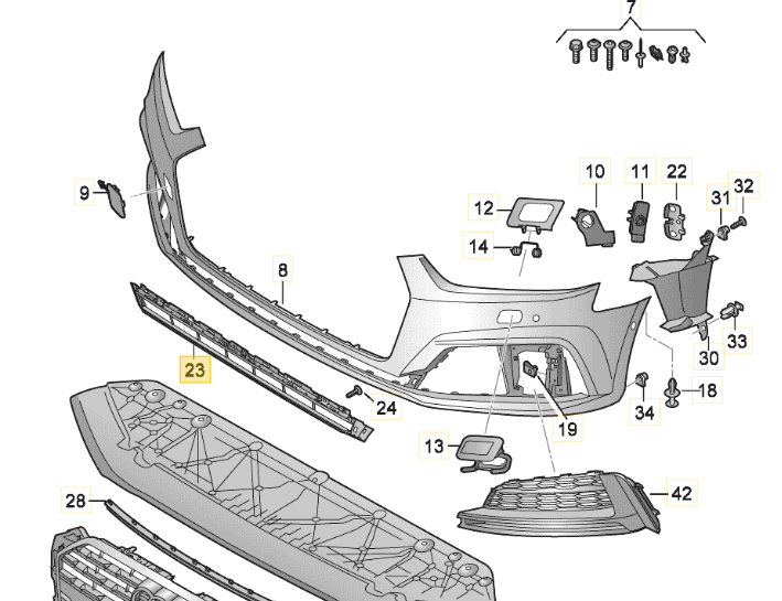VAG AUDI A5 kabrioletas 8W6 Priekinio bamperio apatinės grotelės originalios 8W6807683AFUQ