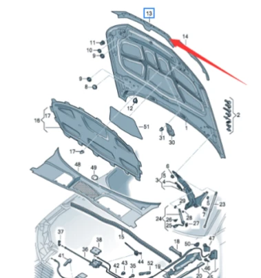 VAG AUDI A5 priekinio dangčio apsauginė juostelė originali 8W6823124