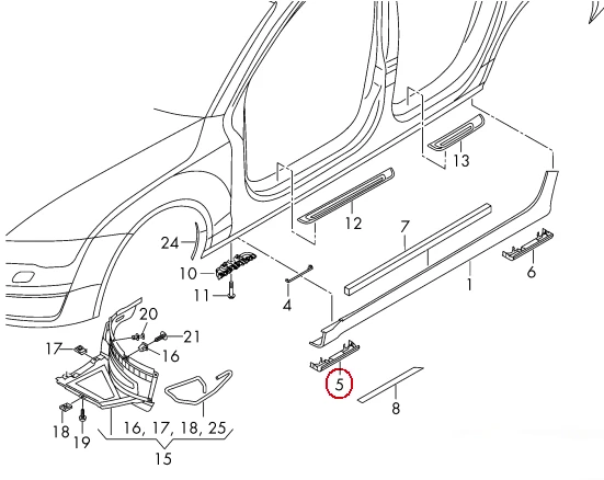 VAG AUDI A6 15-18 Priekinis kairės pusės lizdo padėklo dangtelis Originalus 4G0853445B