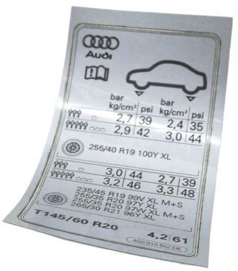 Vag Audi A6 Avant 2011 2017 Padangos Slėgio Ženklinys Originalus 4G0010502DE