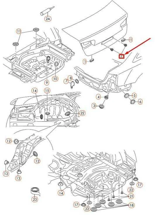 VAG AUDI A6 C7 Galinio valstybinio numerio ženklo laikiklio veržlė, originali 4G0827310
