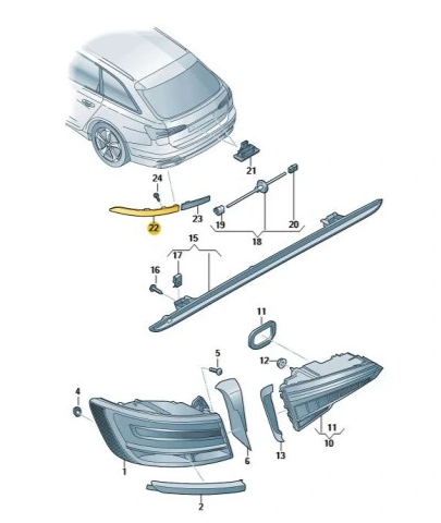 VAG AUDI A6 C8 galinis kairysis bamperio atšvaitas originalus 4K0945105G