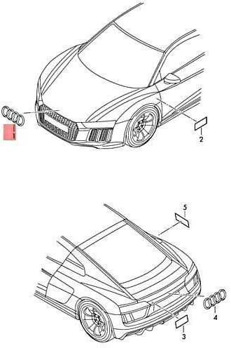 VAG "Audi" priekinis blizgus juodas keturių žiedų variklio dangčio ženklas - R8