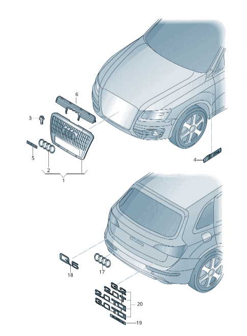 VAG AUDI Q3 2012-2016 2.0TDI bagažinės emblema chromo spalvos originali 8E0853743E2ZZ