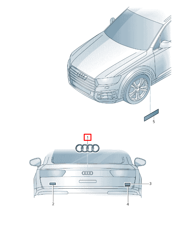 VAG Audi Q5 FY žiedai, emblema, užrašas, logotipas, galinės durys, blizgus juodas originalus 80A853742AT94
