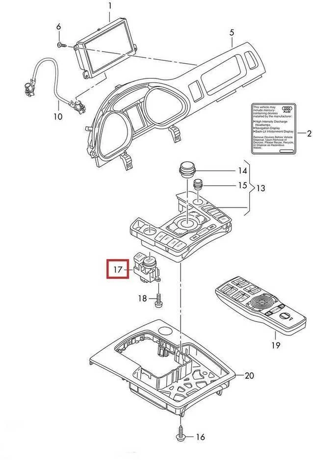 VAG AUDI Q7 4L centrinės konsolės paleidimo / stabdymo mygtuko jungiklis originalus 4L0905217B