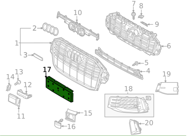 VAG Audi Q7 priekinio valstybinio numerio ženklo laikiklis originalus 4M0807287J9B9