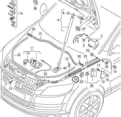 VAG AUDI Q7 priekinio variklio dangčio užrakto atleidimo trosas RHD originalus 4L2823535