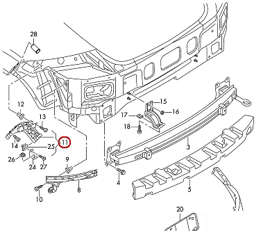 VAG AUDI TT 07-14 N/S kairės pusės galinio bamperio atramos laikiklis originalus 8J0807453B