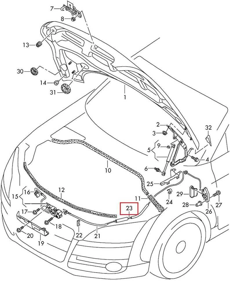 VAG AUDI TT 2007 - 2014 Juodas variklio dangčio atleidimo trosas 802MM RHD originalus 8J2823535B
