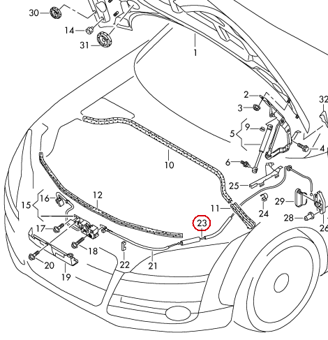 VAG AUDI TT 2007 - 2014 Juodas variklio dangčio atleidimo trosas 1095MM LHD originalus 8J1823535B