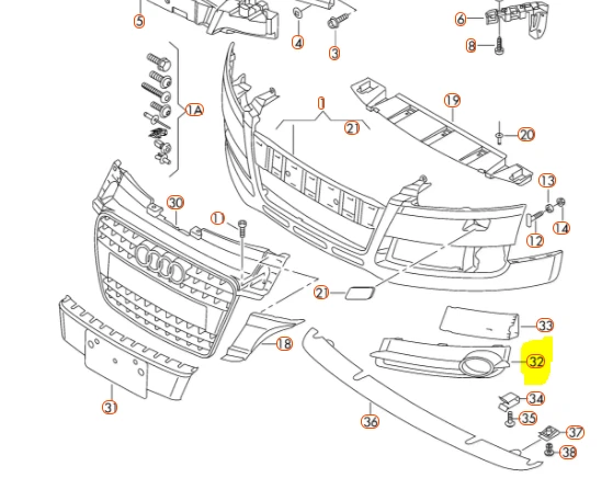 VAG Audi TT MK2 (06-14) 8J Priekinis bamperis kairės pusės rūko grotelės originalios 8J080768101C