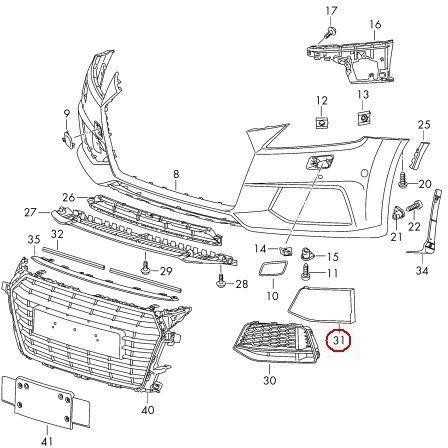VAG Audi TT S-Line priekinis bamperis apatinis kairės pusės grotelių dangtelis originalus 8S0807151A9B9