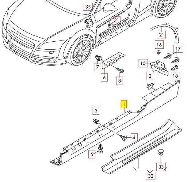 VAG AUDI TT TTS 07-14 apatinio šoninio sijono apdaila, gruntuota, kairė originali 8J0853855BGRU