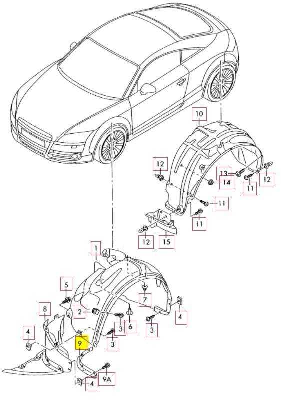 VAG AUDI TT/TTS/TTRS (07-14) priekinis šiaurinis ir kairės pusės rato spoileris Originalus 8J0807547A