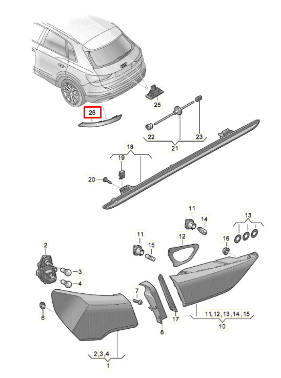 VAG Galinio Bumperio Šviesos Reflektorius Dešinysis Audi Q3 F3 Sportback 2019 Originalus 83A945106A