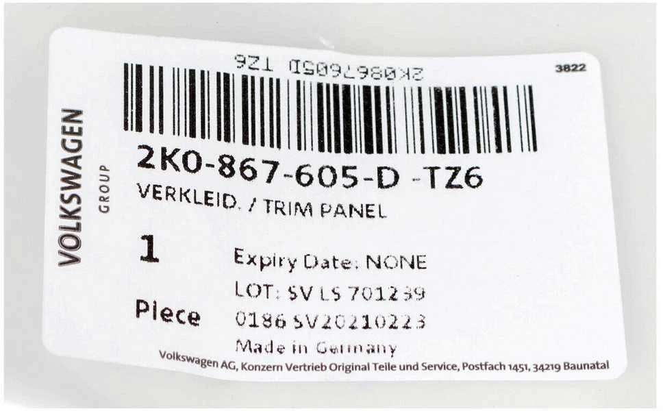Vag Juoda Bagažinės Apdaila Volkswagen Caddy 2011 2015 Originalus 2K0867605DTZ6