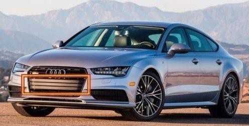 VAG NAUJAS ORIGINALUS AUDI A7 15-17 PRIEKINIS BAMPERIO GROTELIŲ NUMERIO PLOKŠTĖS UŽPILDYMO ŠALINIMAS Juodas