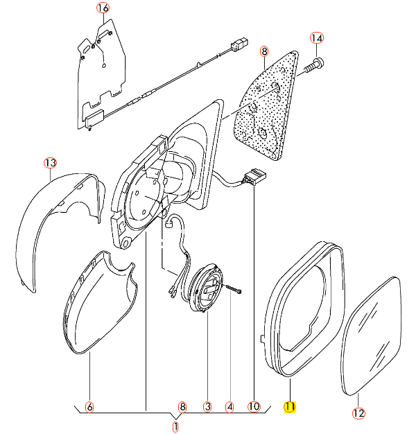 VAG Naujas originalus VW AMAROK 10-16 priekinis dešinysis šoninis veidrodėlio apdailos žiedas 2H08585549B9