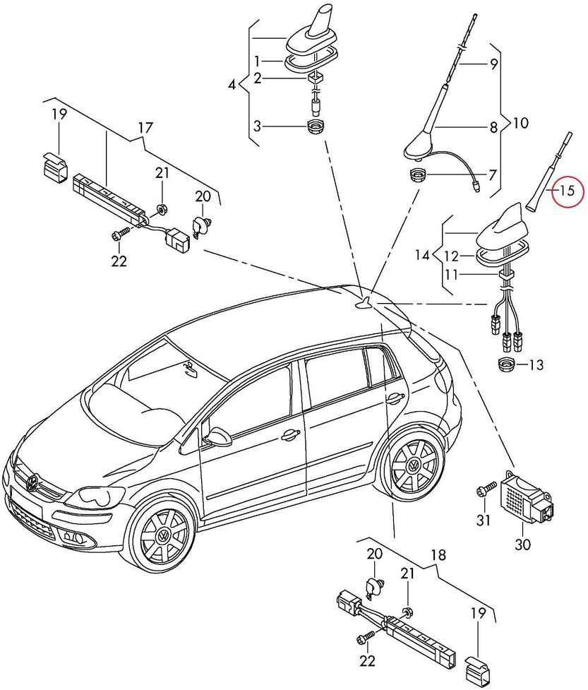 VAG Naujas originalus VW CADDY GOLF GOLF PLUS TOURAN stogo strypo tipo antena 1K0035847 OEM