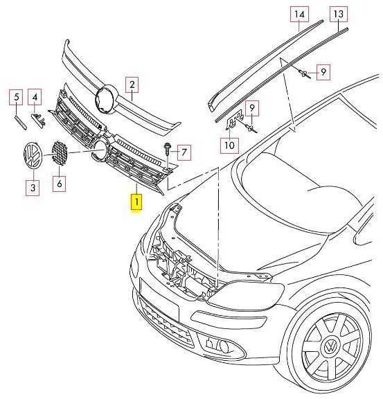 VAG Naujas originalus VW GOLF PLUS (09-14) priekinis bamperis radiatoriaus grotelės 5M0853653L 9B9 OEM
