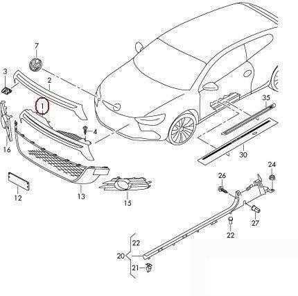 VAG Naujas originalus VW SCIROCCO R 09-14 priekinis bamperis centrinė viršutinė grotelė 1K8853653B9B9