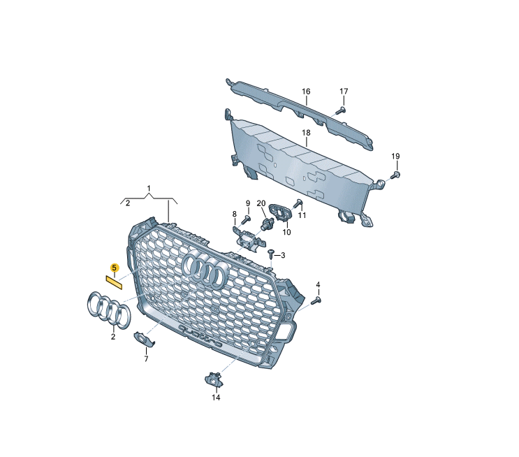 VAG Originalus AUDI RS5 priekinio grotelių emblema 'RS5' chromuota 8W6853736C2ZZ