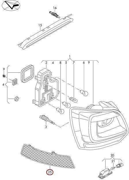 VAG Originalus galinis šviesos atspindys N/S tinka VW Polo Derby Vento-Ind Vento 6C0945105A