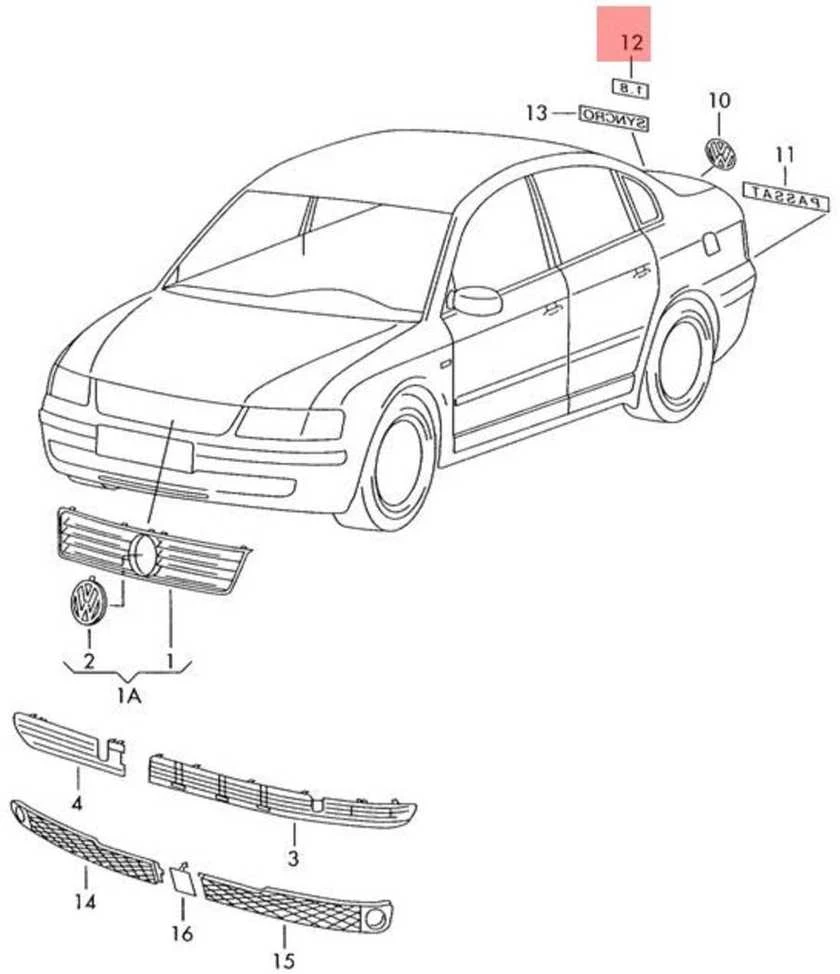 VAG Originalus VW V5 galinis ženklelis emblema chromuota raudona - 1J0853675ABGQF