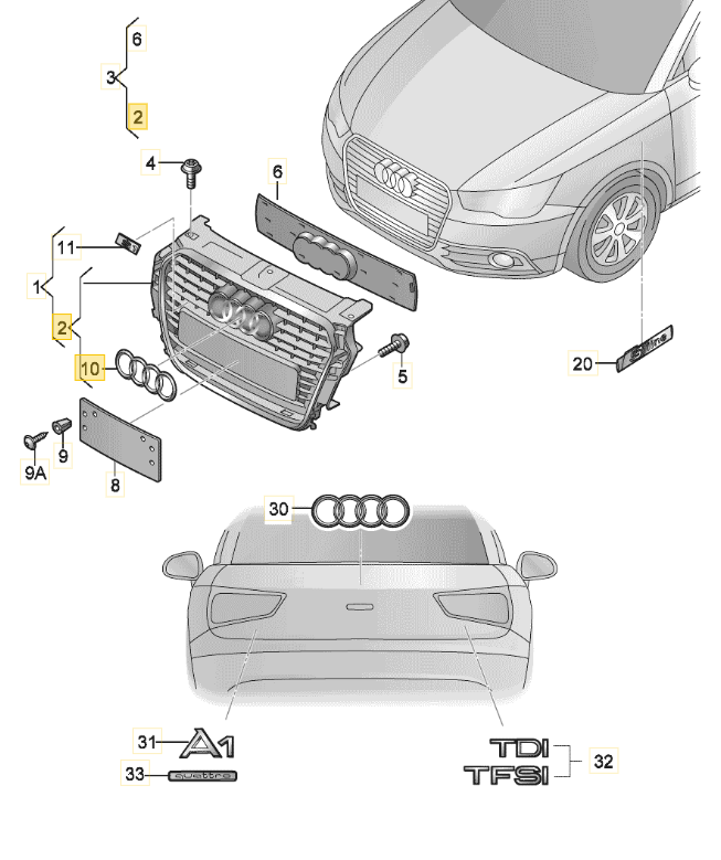 Vag Radiatoriaus Grotelės Audi A1 2010 2019 Originalus 8X0853651T94