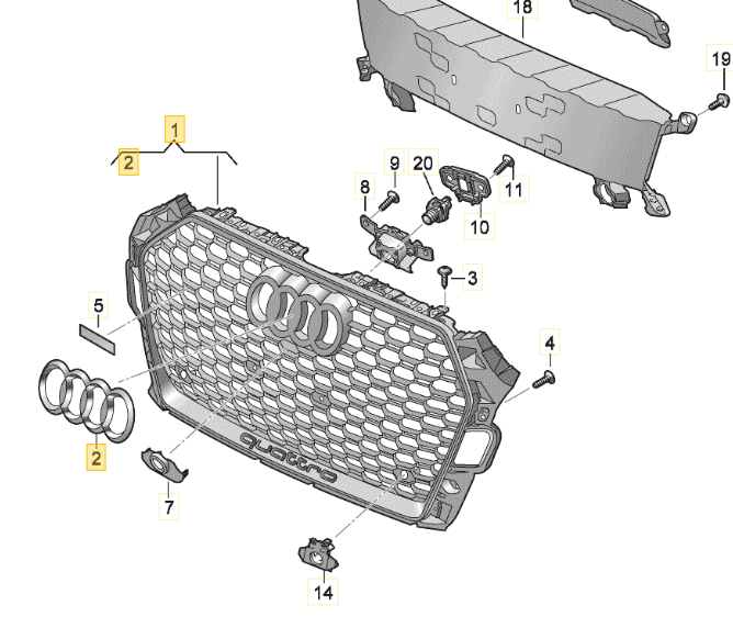 Vag Radiatoriaus Grotelės Audi A5 Sportback F5 Originalus 8W6853651AKALZ