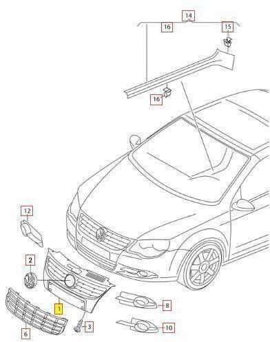 Vag Radiatoriaus Grotelės Rallye Juodos Aukštos Chromo Volkswagen Eos 1F 2006 2011 Originalus 1Q0853641BYAG