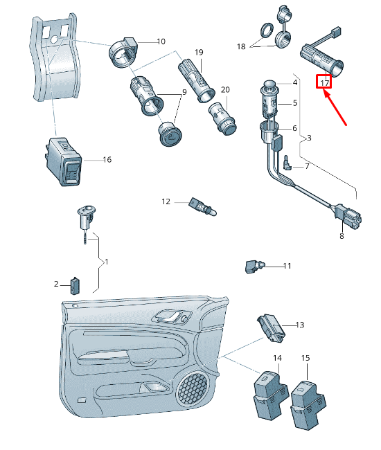 VAG SEAT SKODA VW Cigarečių žiebtuvėlio lizdas su kabeliu originalus 1J0919309B